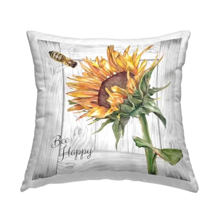 

Декоративная подушка Bee Happy Sunflower с принтом, 18 x 18 дюймов, желтая