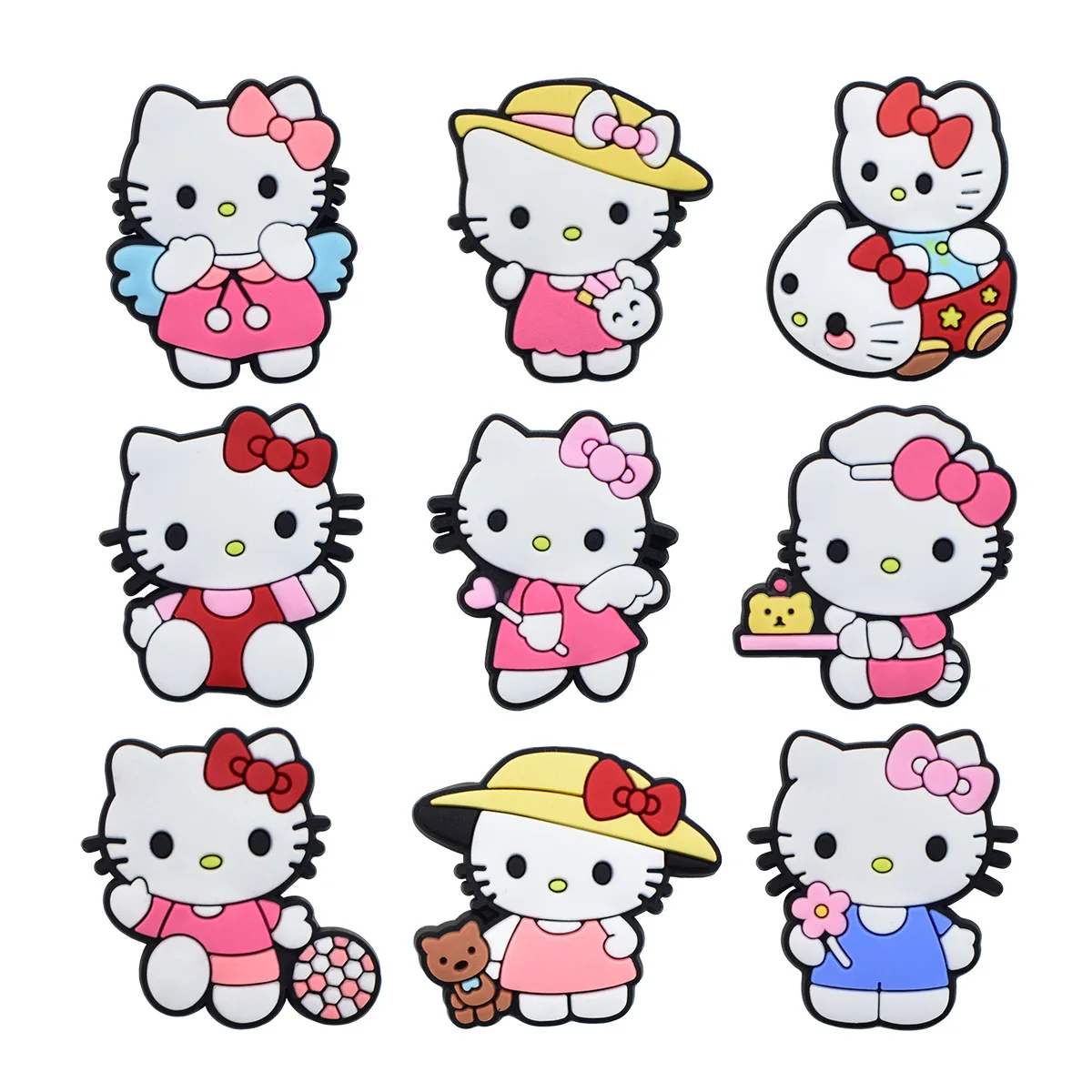 9PCS vacatio hello kitty Shoe Charm Mix Wholesale PVC Decoration beach bag Buckle Sandal Shoe Detachable Waterproof To Xmas Gift