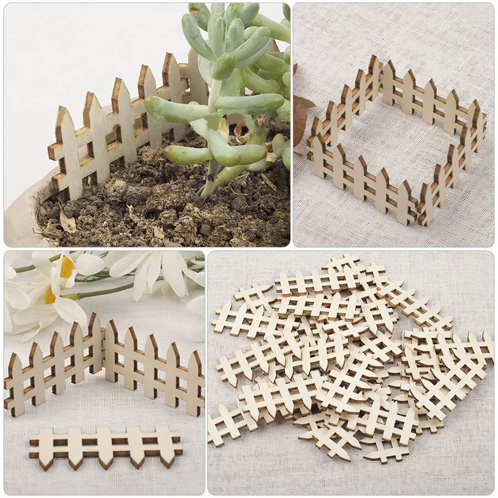 40Pcs Safe Environmental Wooden Mini Fence Easy to Shape DIY Fairy Garden Mini Farm Decor Small Wooden Fence Bonsai Decor