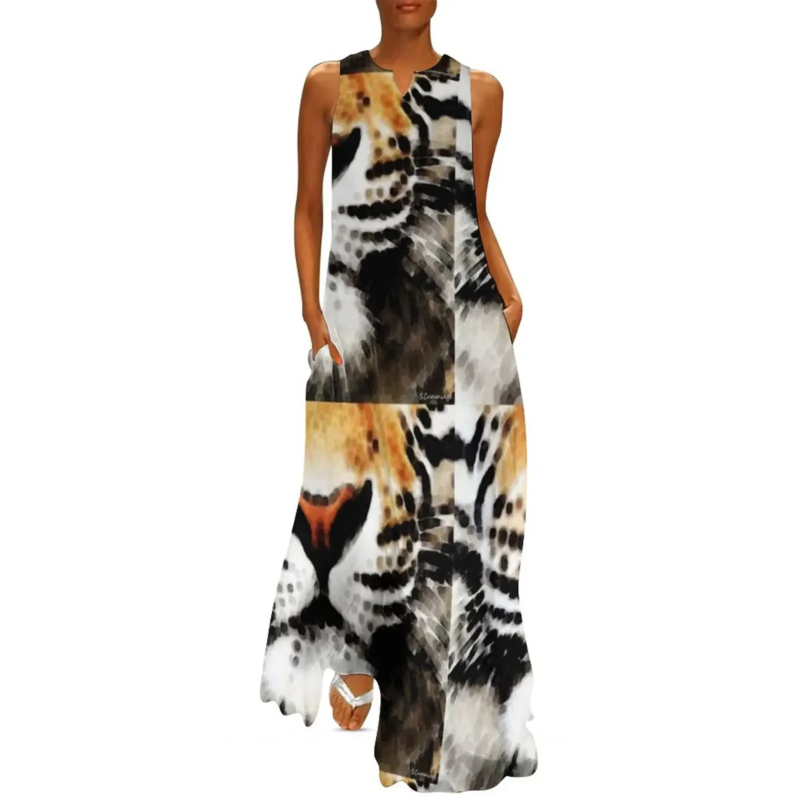 

Tiger Art - Burning Bright Long Dress women dress womans clothing Summer skirt Dress