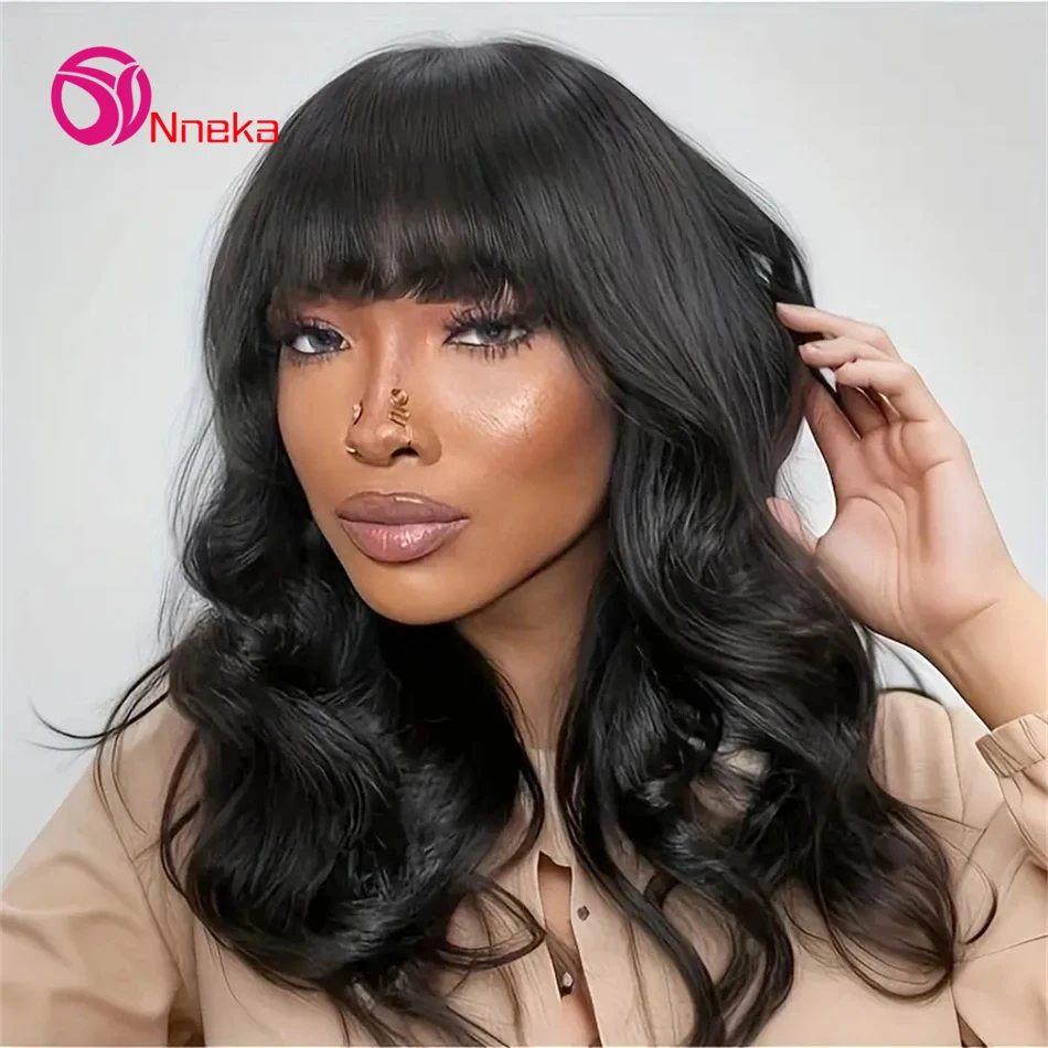 

Natural Body Wave Human Hair Wig With Bangs Brazilian Remy Human Hair Wigs Full Machine Made 200% Density 3x1 Lace Front Wigs