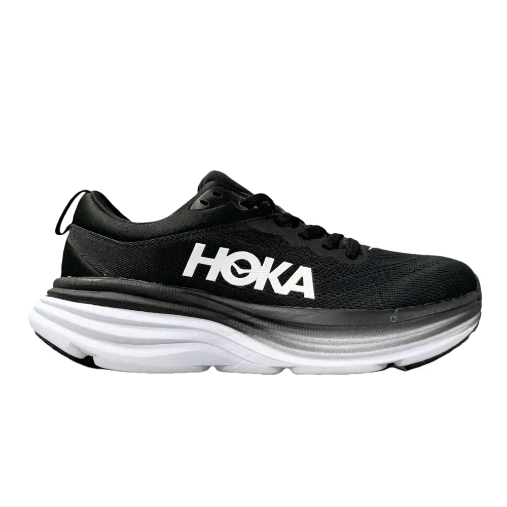 HOKA ONE ONE Bondi 8 Women Men Black and White Wear-resistant Comfortable Lightweight Mesh Breathable Running Shoes 1127952-BWHT