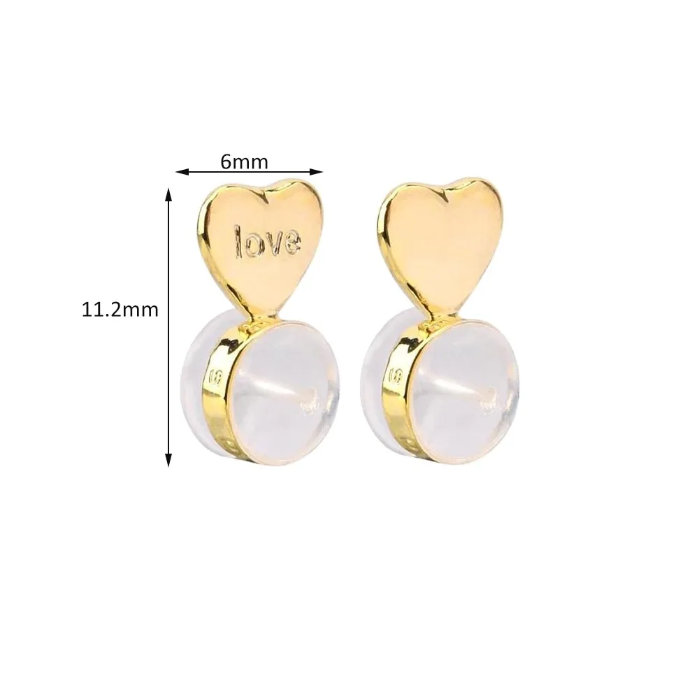 10pcs Silicone Ear Back Stoppers Gold Silver Plated Heart Ring Hamburger Ear Plugs For Jewelry Making DIY Earring Accessories