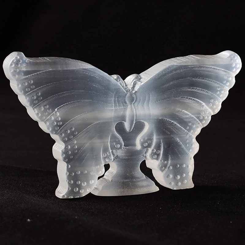 Natural Selenite Crystal Standing Butterfly Skull Reiki Gift Tranquility Blessings Love & Light Satin Spar Carved Animal Statue