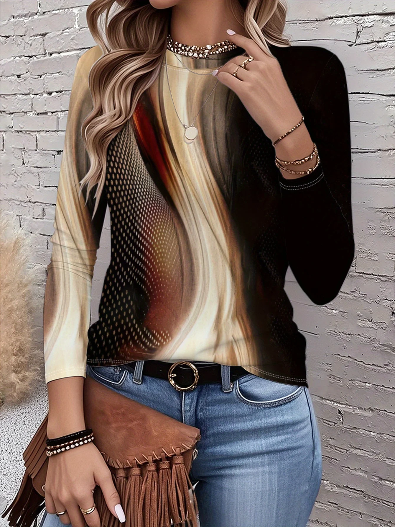 

2026 New Women's Fashionable and Elegant Top with Asymmetrical Color Blocking, Modern Artistic Design for Everyday Wear