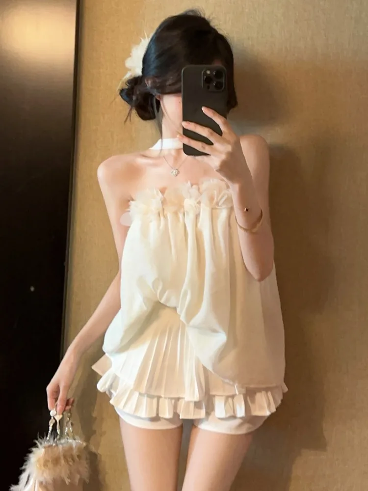 Sommer Casual Sweet Pure Desire Sle One-Shoulder Sa Design Floral 3D Gedruckt Tube Top Damen irt Französisch Sle Loose Fi...