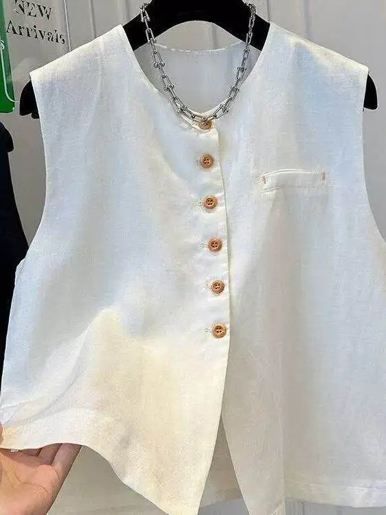 

plus Size Women's Summer Sleeveless Linen Vest 300 Pounds Outerwear Top Fashionable Casual Knitwear for All Body Types