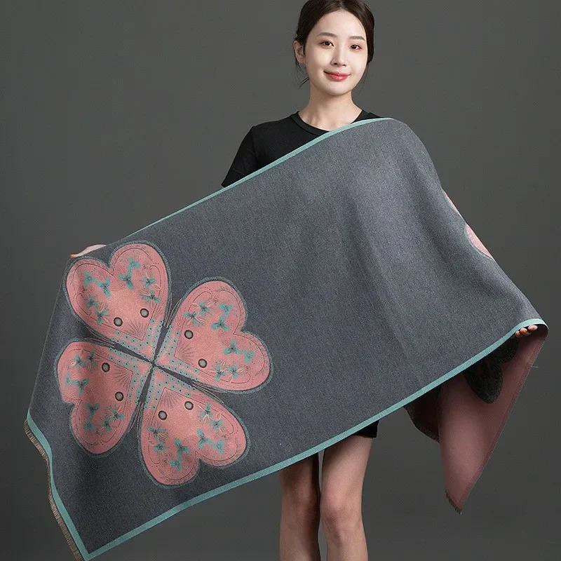 

Women Winter Thick Warm Scarf Luxury Floral Print Cashmere Pashmina Shawl Lady Wrap Scarves Female Foulard Travel Blanket Poncho