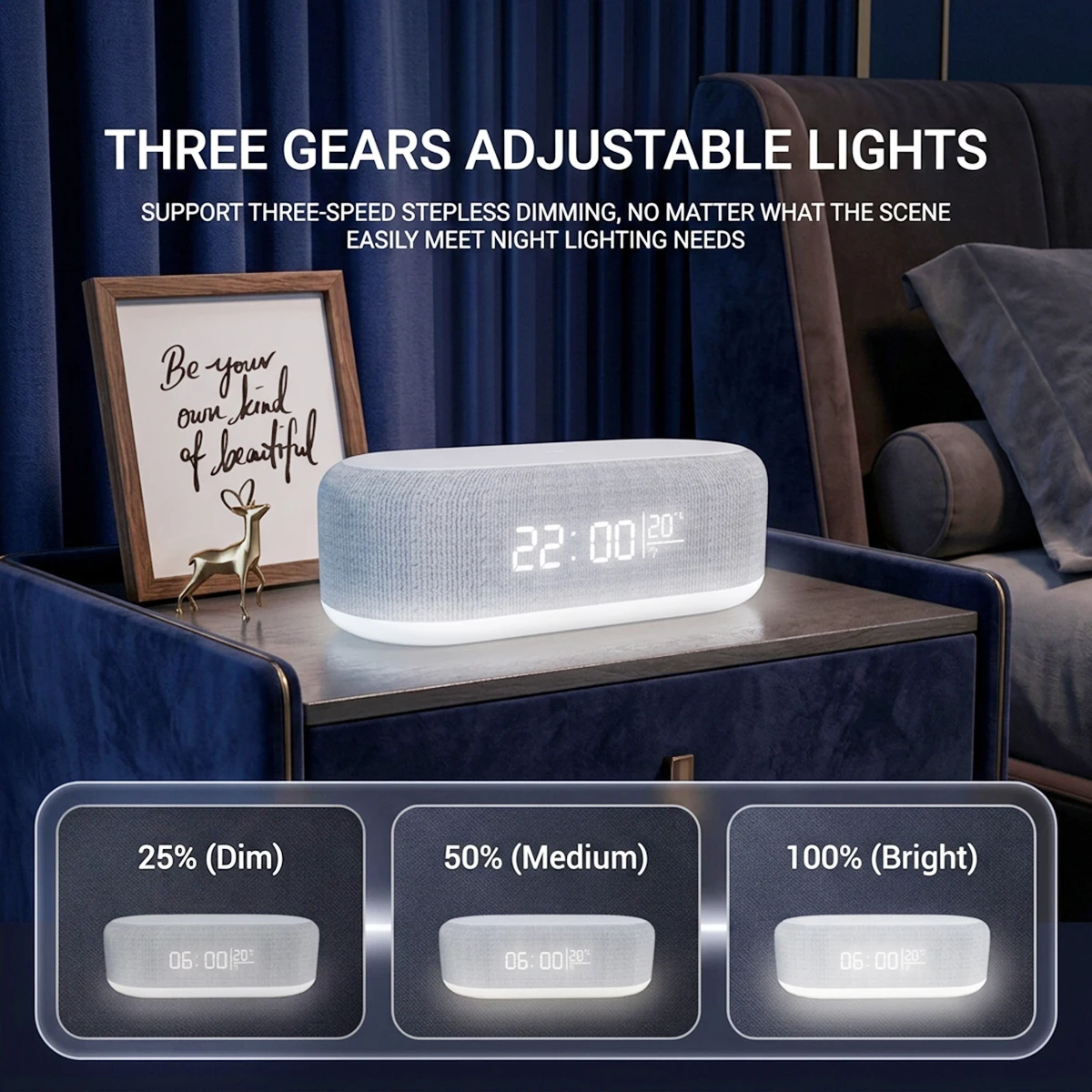 4 In 1 Wireless Charger Alarm Clock LED Digital Time Temperature Display Night Light Phone Fast Charging Station Dimmable Warm