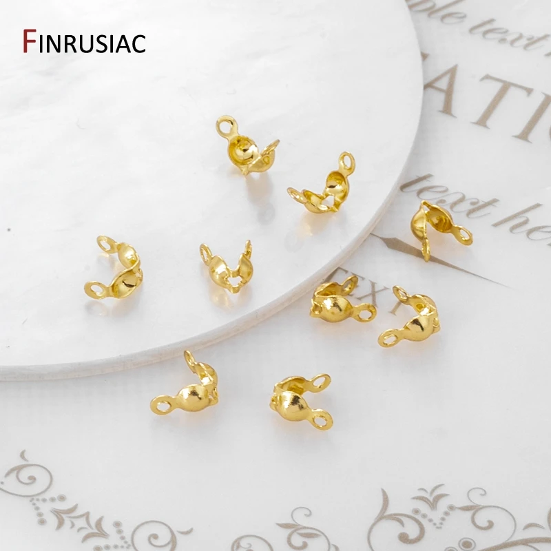 3mm/4mm 14K vergoldetes Messing Calotte Crimp Bead Tips Knotenabdeckungen Clamshell Fold-Over Bead Tips für DIY Schmuckherstellung Zubehör – Detail 21