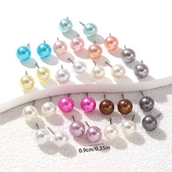15 Pairs Simple Multi Colored Imitation Pearl Stud Earrings Korean Ball Bead Earrings Women's Elegant Party Daily Jewelry Gifts