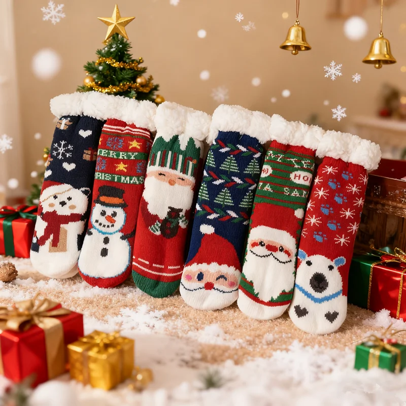 New Winter Baby Cartoon Christmas Socks Kids Boys Girls Thicken Cotton Warm Floor Children Sock Non-Slip Cute Socken