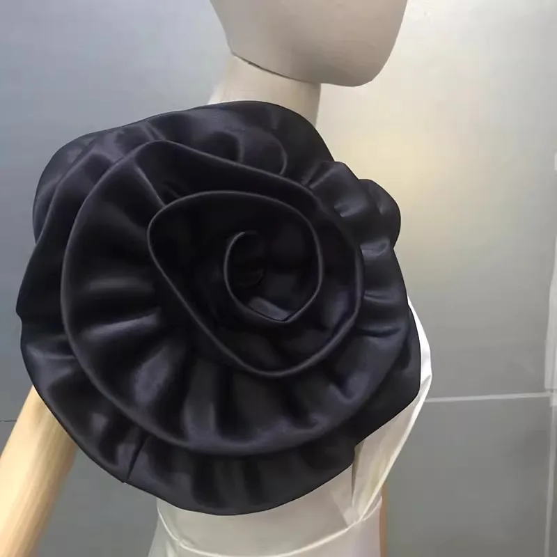 

Women's Elegant Designer White Black Red Satin Flower Female Vintage Photography Formal Dress Performance Party Glove R2208