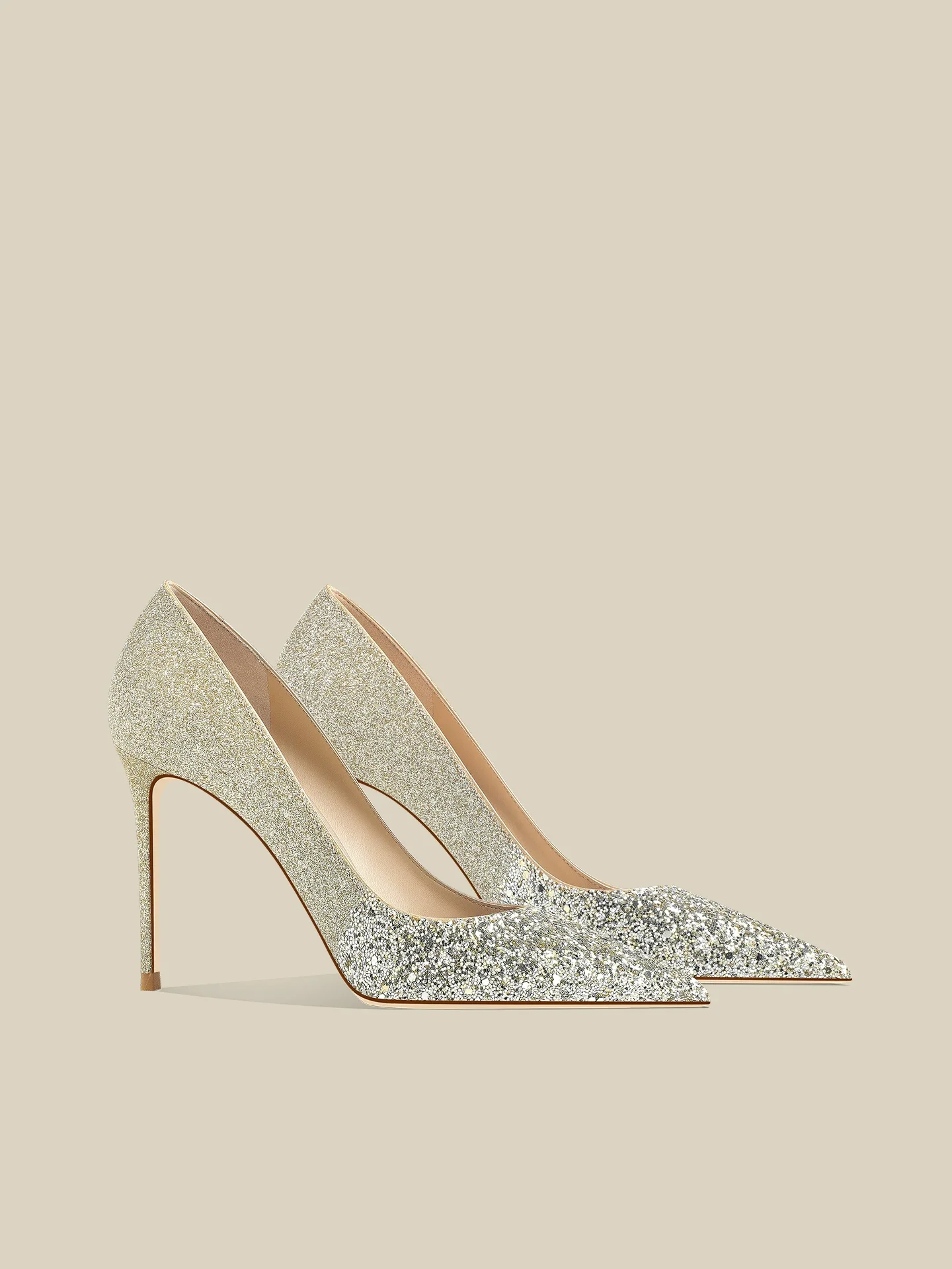 Spring and summer new pointed shallow mouth silver glitter fine heel crystal wedding shoes banquet dress high heels women's shoe