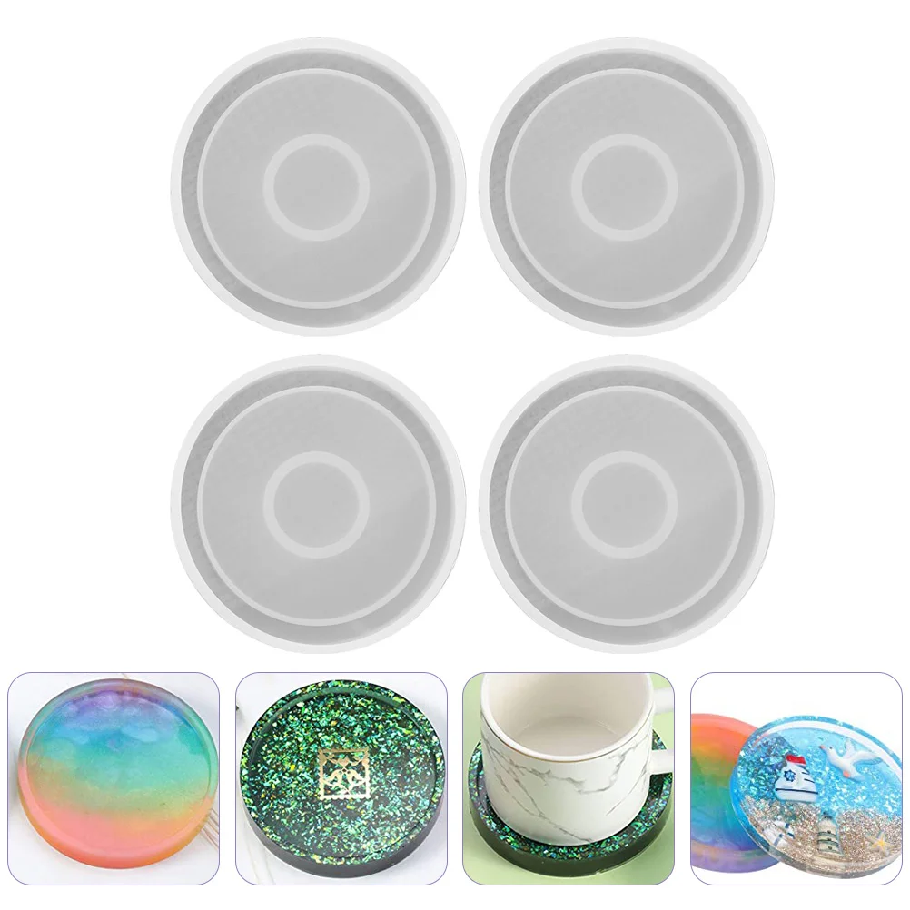 

4 Pcs Circle Round Coaster Mold DIY Silicone Cup Coasters for Desk White Silica Gel