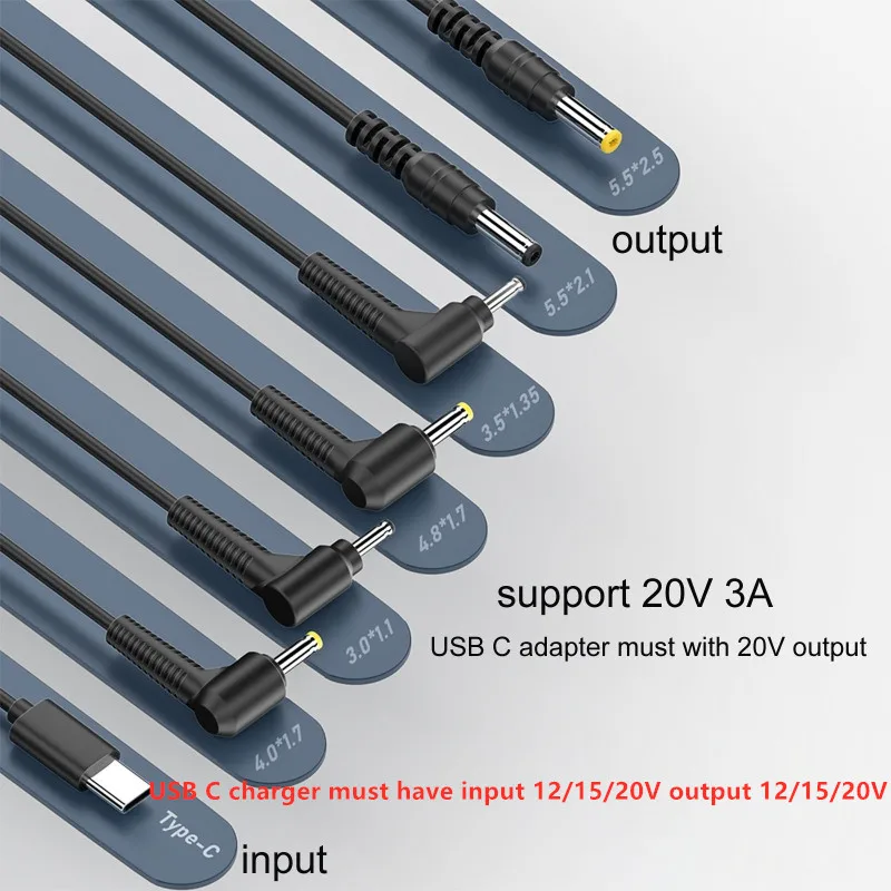 150cm USB C Type-C PD Male to 9V 12V 15V 20V 5.5x2.1 5.5x2.5mm 3.0x1.1 3.5x1.35mm 4.0x1.7mm 4.8x1.7mm Power Supply Adapter Cable