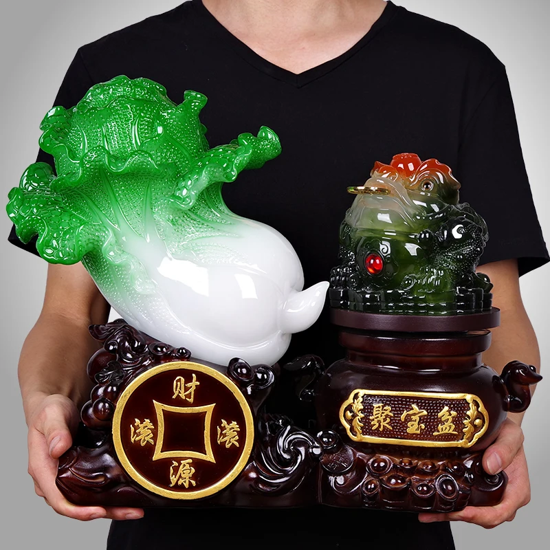 

Chinese Style Fengshui Lucky Cabbage And Money Toad Resin Ornaments Crafts Home Study Desk Wine Cabinet Statue Christmas Gifts