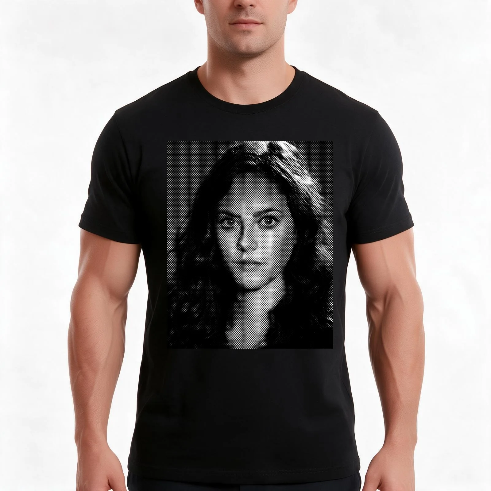 Kaya Scodelario Black & White Portrait Made Of Points T-Shirt, Summer Casual Cotton Tee, Oversized Streetwear Tops, 100% Cotton