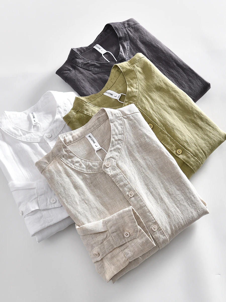 

Men's Linen Shirt Spring Summer Fashion Small Collar Casual Versatile Long Sleeve Breathable Comfortable Youth Trend