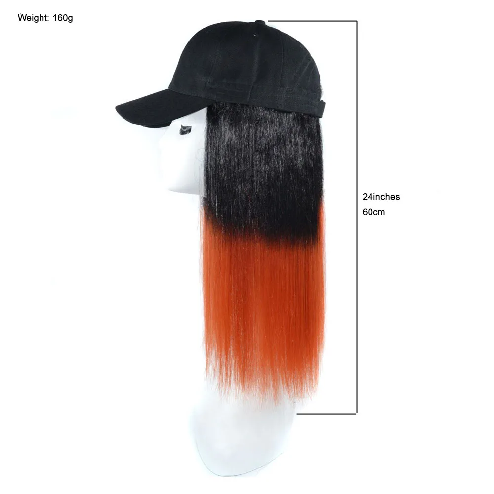 Jeedou Synthetic Hair Wig With Baseball Cap Yaki Straight Black Orange Ombre Gradient Color Women Girl's Wigs