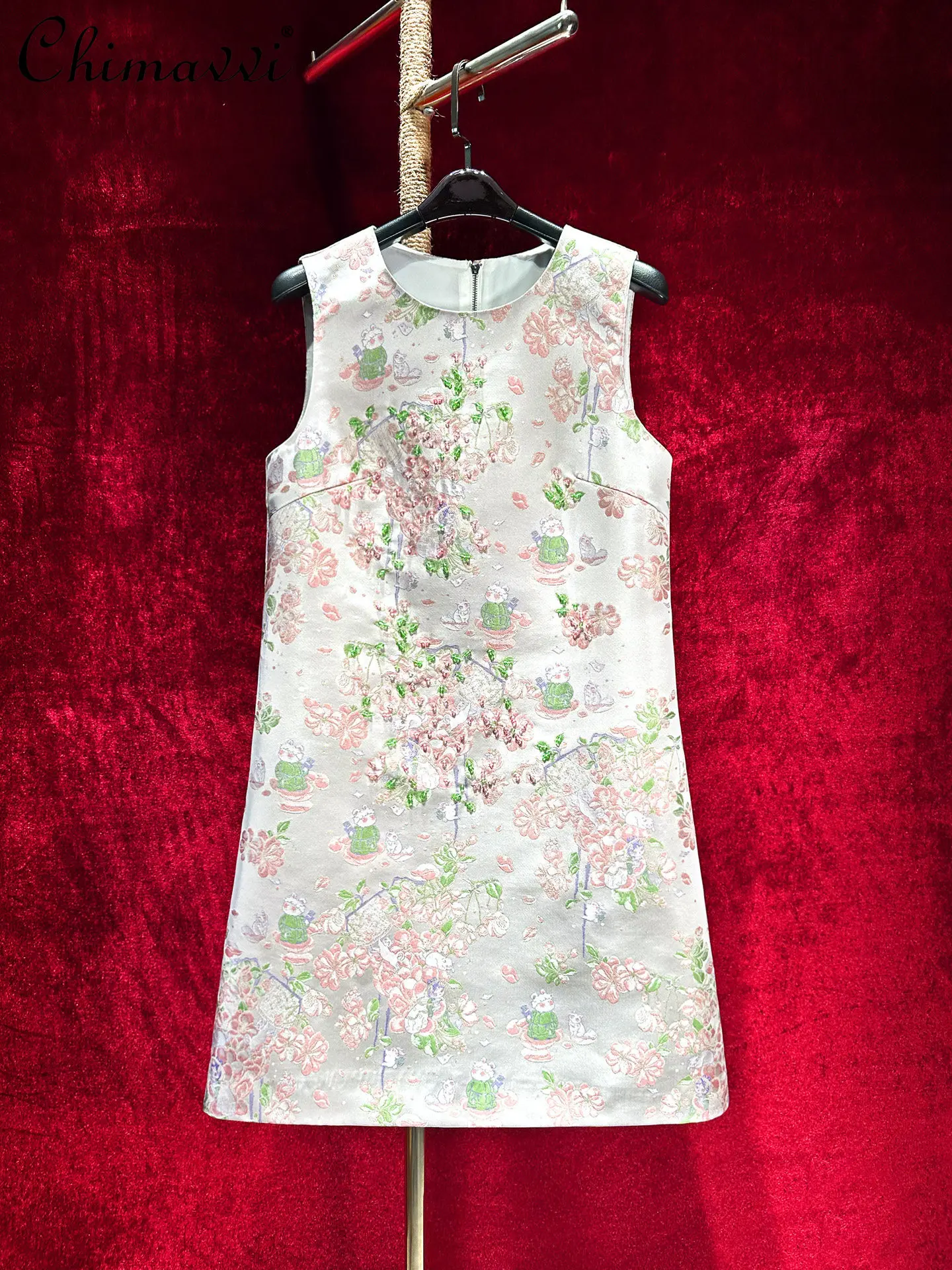 

Elegant Heavy Beaded Jacquard Dress 2026 Spring-summer New Fashion Round-neck Sleeveless Slim-fit Short Elegant Vintage Dress