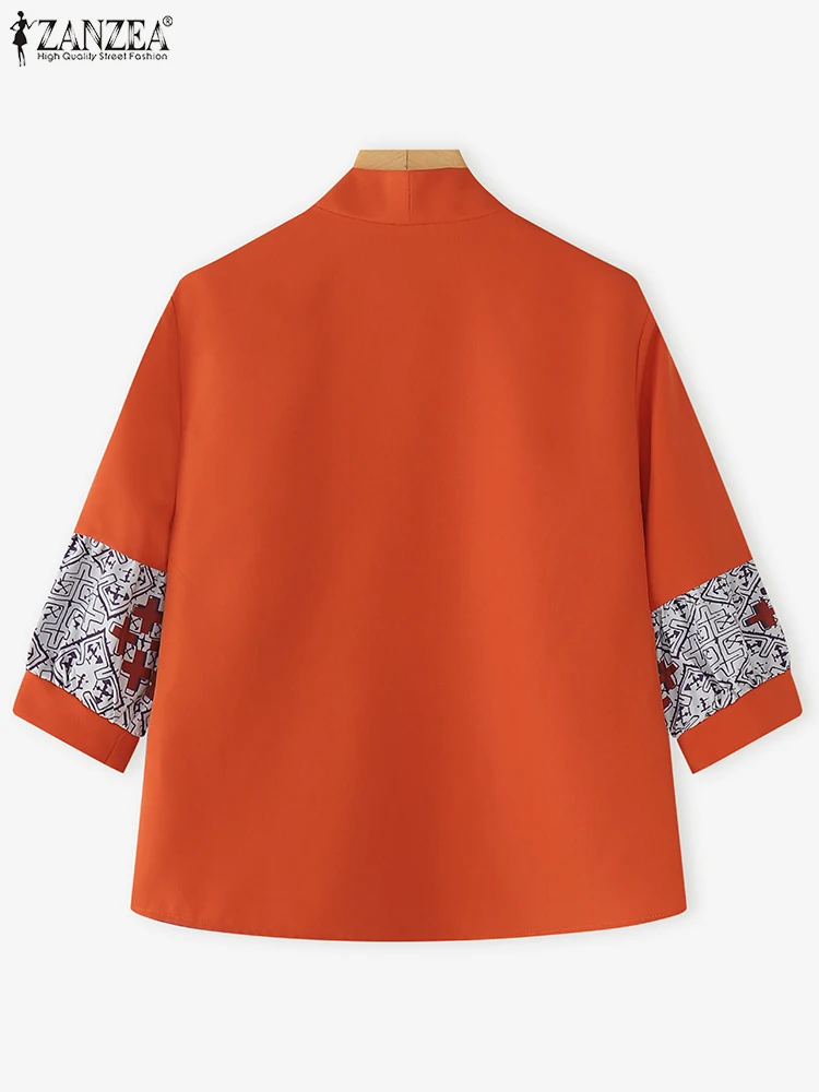 ZANZEA 2025 Women Fashion Cardigans Shirts Vintage Printing Open Stitch Casual Tops Autumn 3/4 Sleeve Loose Blusas Femininas
