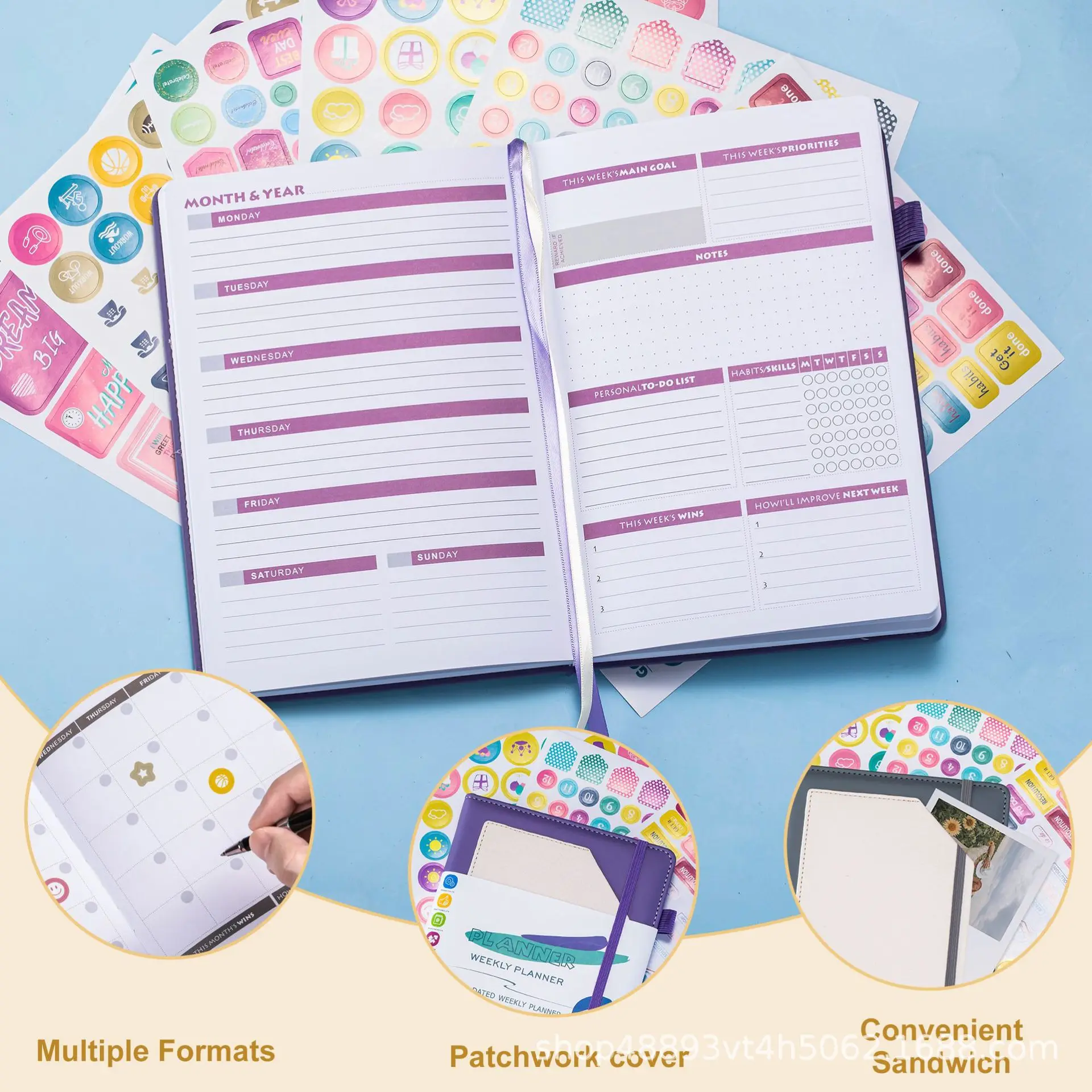 A5 Weekly Planner for Undated Planner Weekly and Monthly Appointment Book with Stickers for Time Management Daily Planners