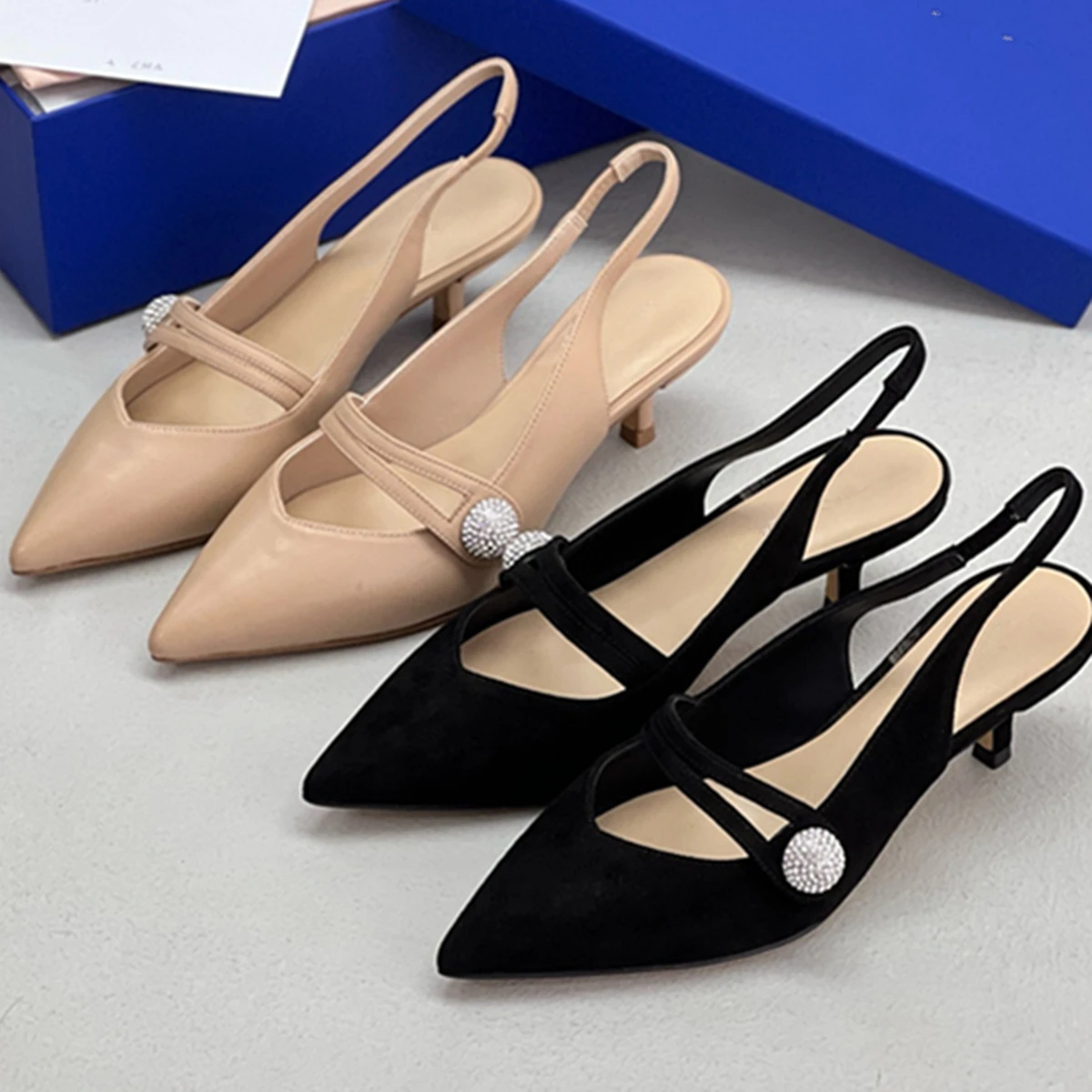 

Jenny&Dave Summer Minimalist Pearl Genuine Leather Pointed Sandals Women's Stiletto Commuting Casual Party Sandals Shoes Ladies
