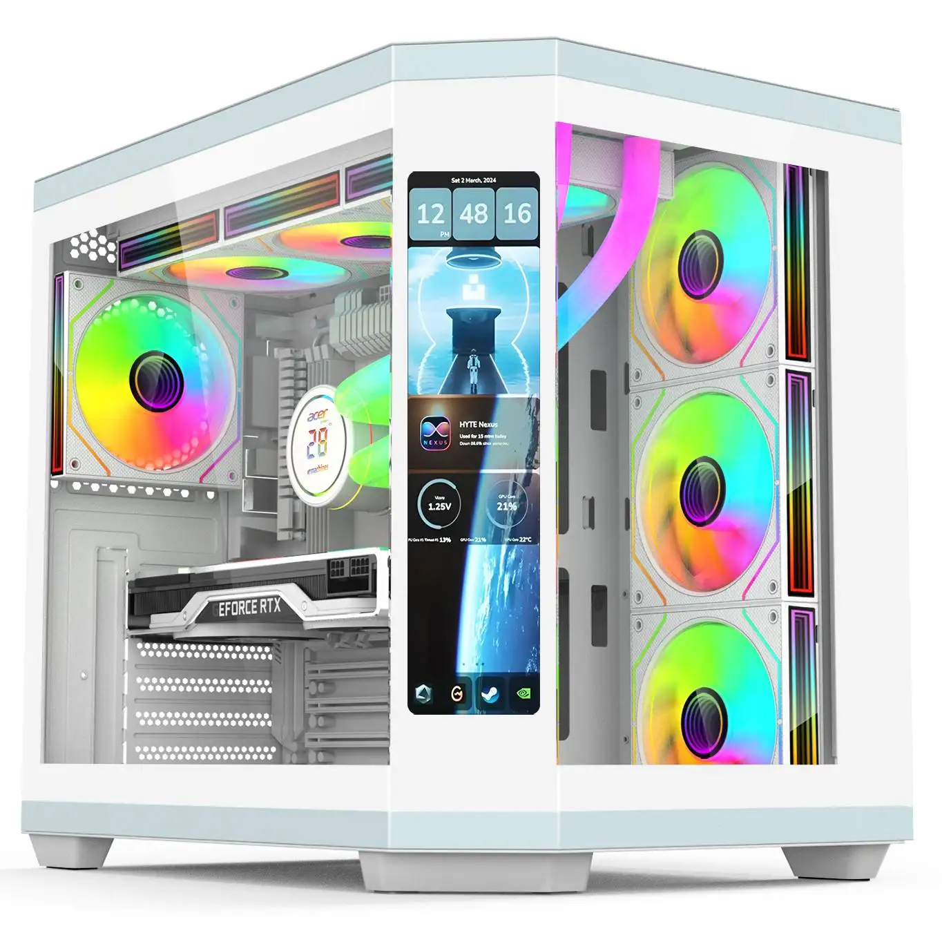 Full Tower Black And White ATX Gaming Computer Cases & Towers PC Cabinet Wholesales Pc Gaming Case Optional Lcd Display