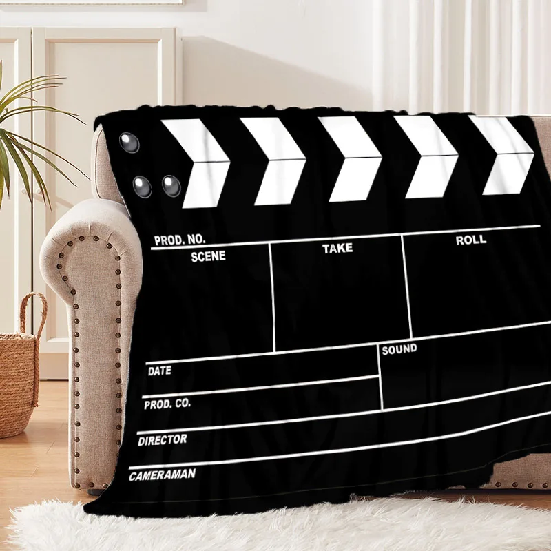 Movie Film Clap Board Patterns Blanket Film Tools Flannel Blanket Cosy Lazy Couch Cover Blanket Super Soft Sheet Mattresses