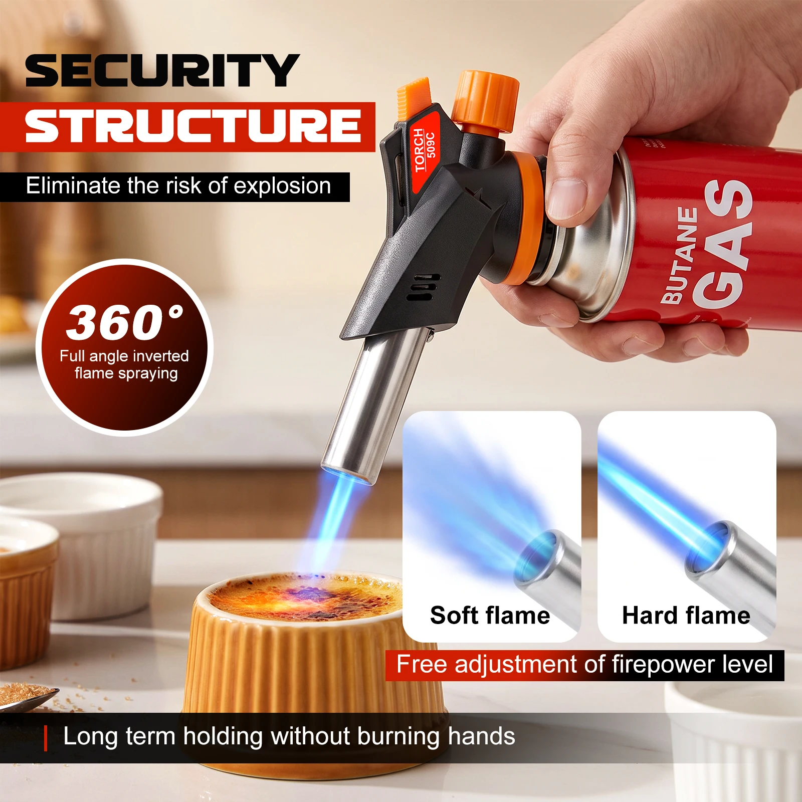 509C/516C Butane Torch Head Kitchen Butane Lighter Adjustable Baking Butane Gas Welding-Burner for BBQ Camping Cooking Gadgets