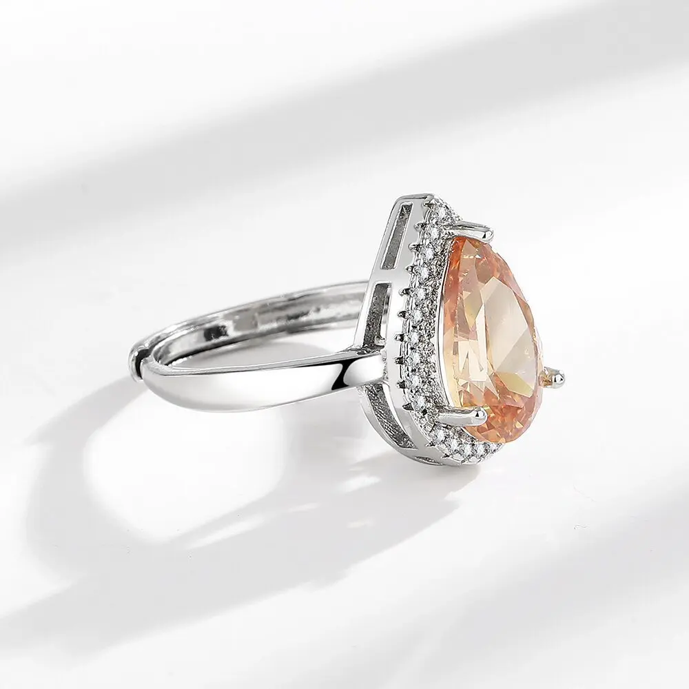 925 فضة برتقالي قطرة الماء الزركون خاتم أنيق خفيف فاخر مجوهرات بسيطة