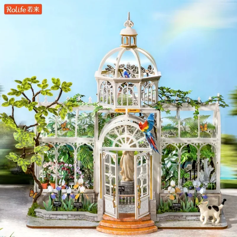 Rolife Oxygen Oasis Greenhouse Garden Wooden Building Block DIY House Assembly Model Educational Toy Desktop Ornament Gift