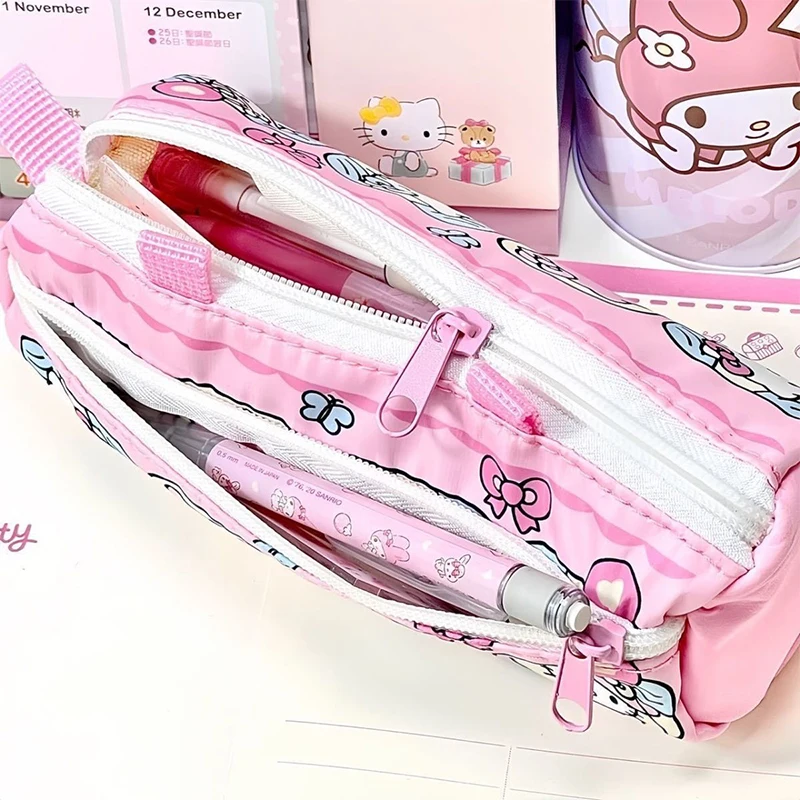 New Sanrio Hello Kitty Pencil Pouch Large Capacity Pen Case Pink Kt Cat Cosmetic Bag Girls Student Supplies Stationery Gifts