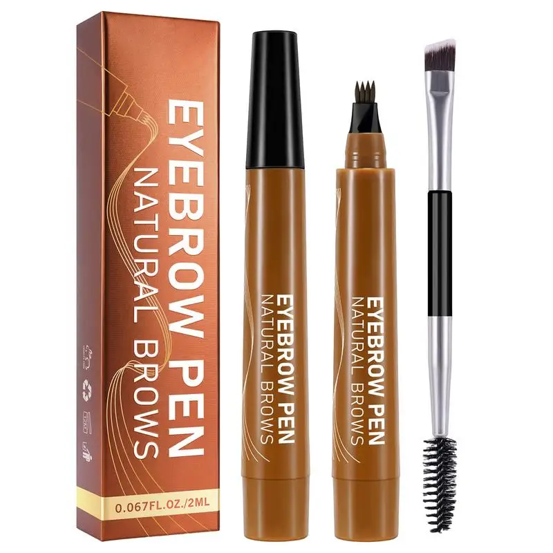 4-Tip Wenkbrauwpotlood Waterdicht 4 Vork Tip Wenkbrauw Tattoo Potlood Cosmetische Langdurige Natuurlijke Donkerbruine Vloeibare Wenkbrauwpen