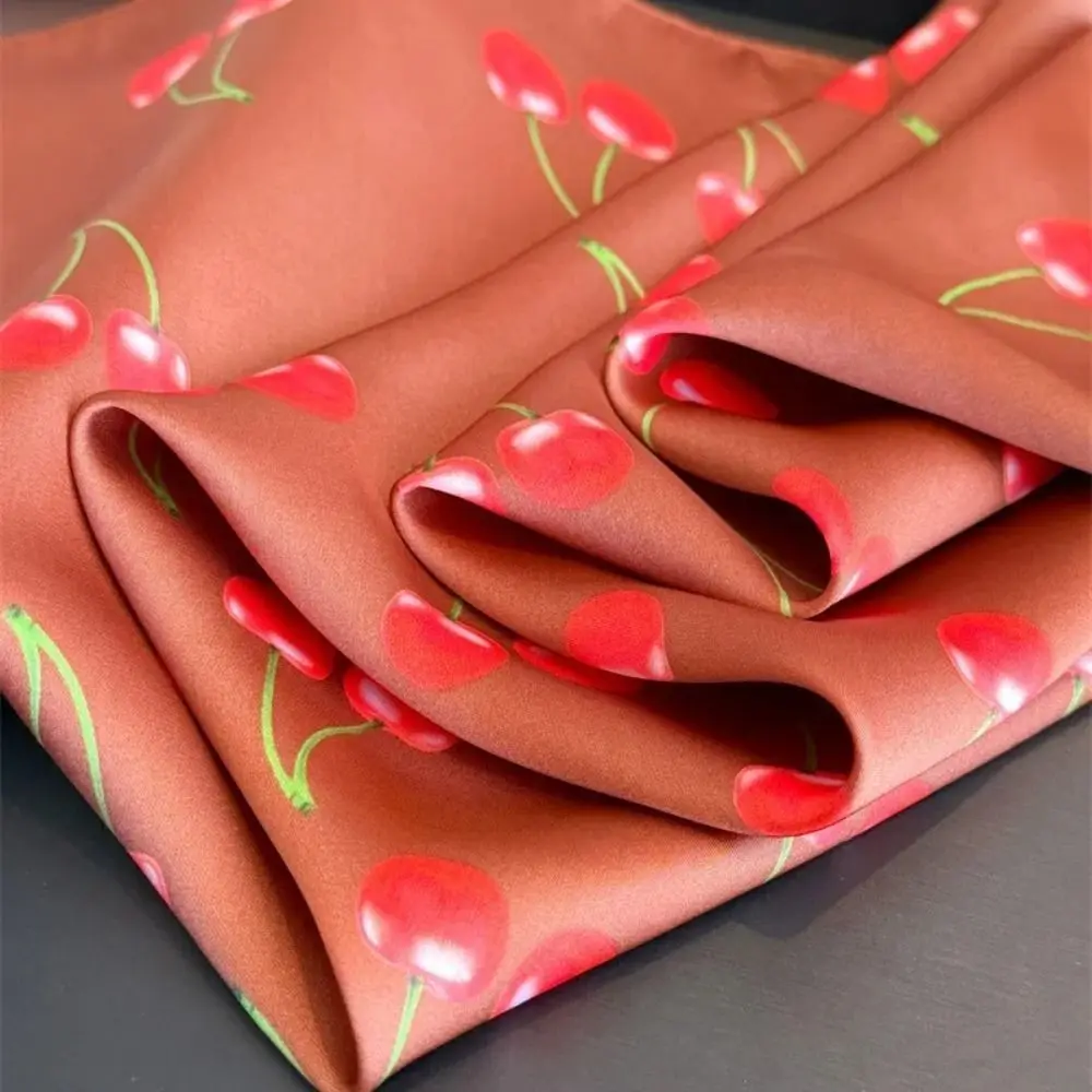 Luxury Satin Square Satin Scarf Cherry Design Fruit Pattern Women Headscarf Soft Versatile Silk Square Scarfs Daily Wear