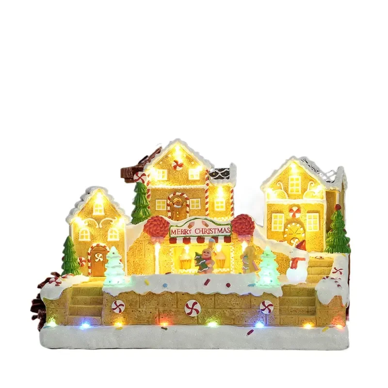 New European Christmas Gingerbread Ice Rink Resin Ornament LED Music Box Birthday Gift
