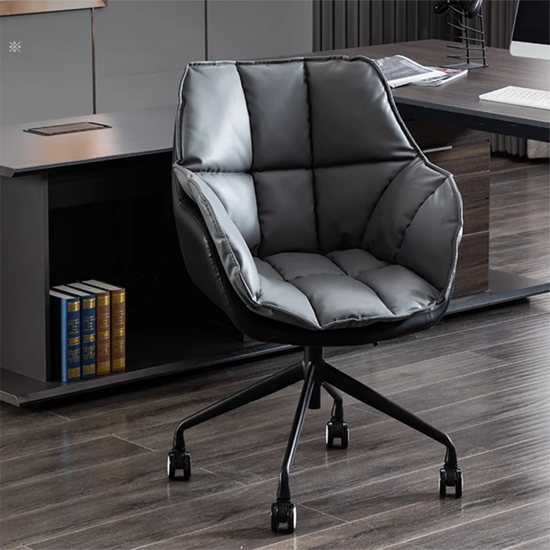 

Designer Black Office Chair Leather Wheels Comfy Execcery Ergonomic Office Chair Nordic Back Rest Sillas De Oficina Armchair