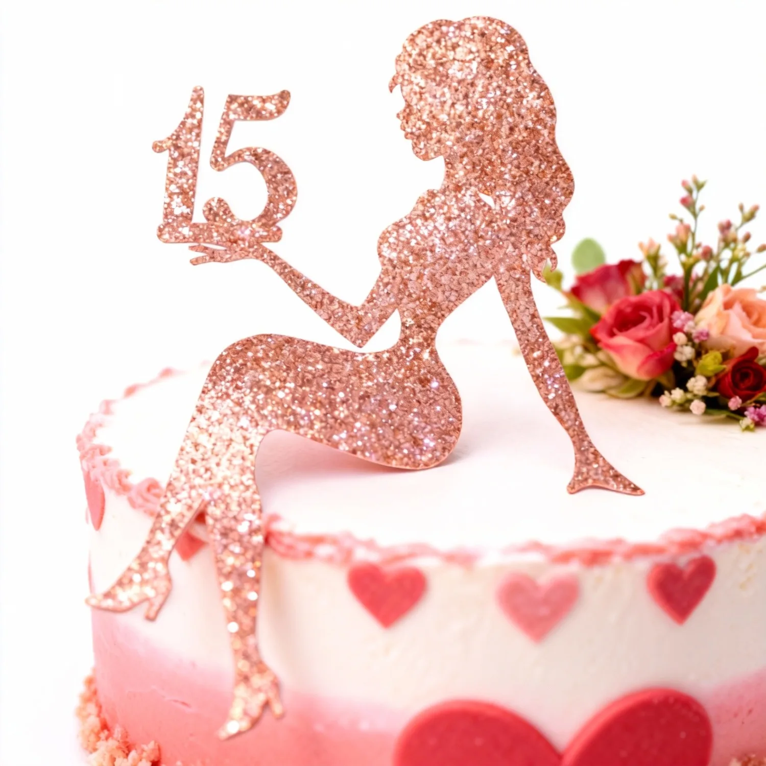 Décoration de gâteau 15 Champagne or, 1 pièce, décor de 15e anniversaire à paillettes pour adolescente, célébration de Quinceanera éblouissante et cadeau de jalon