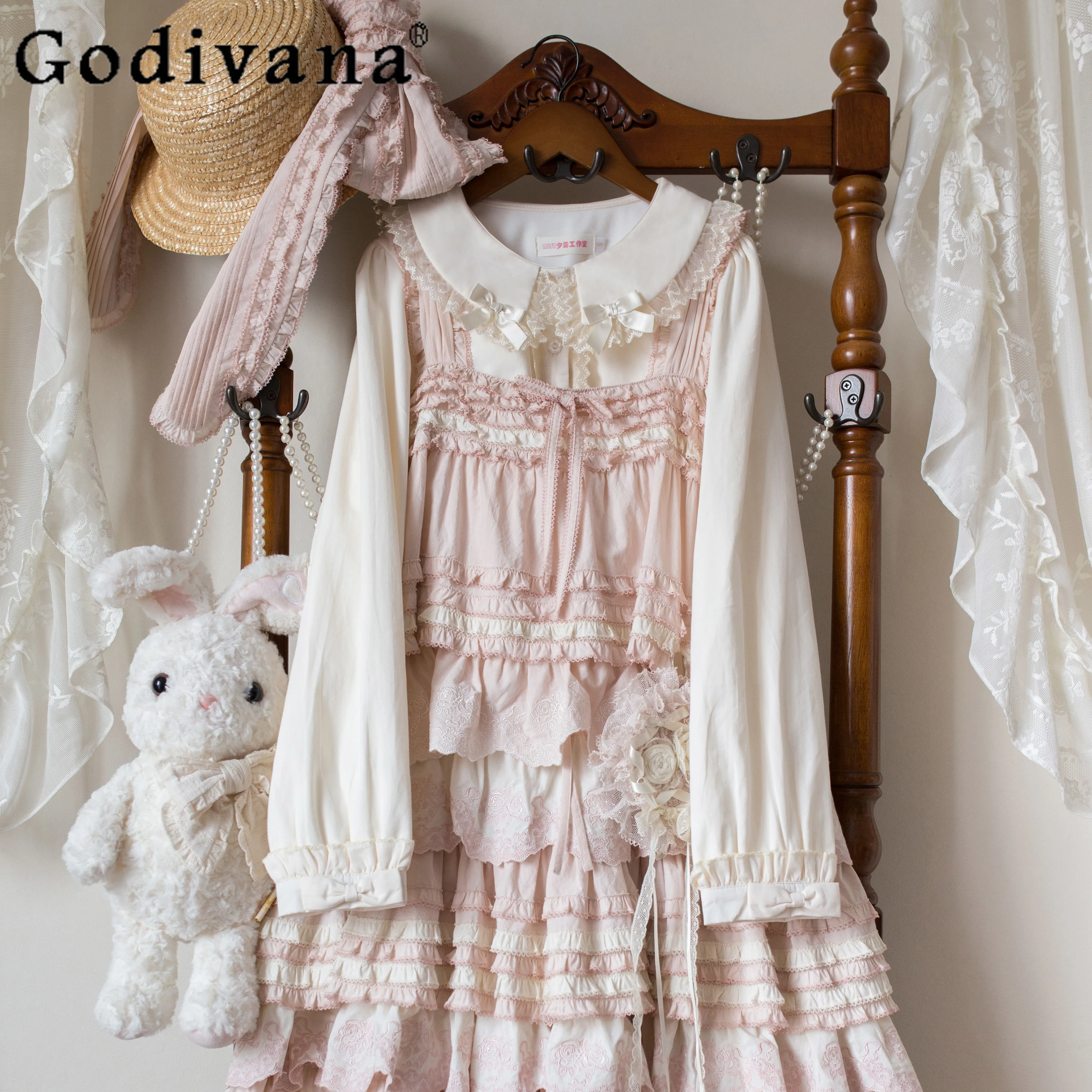 

Soft Girls Lolita Inside Shirt Girls Women's Sweet Cute Bow Loose Long-sleeved Blouses Loli Lo White Top Kawaii Blusas Mujer