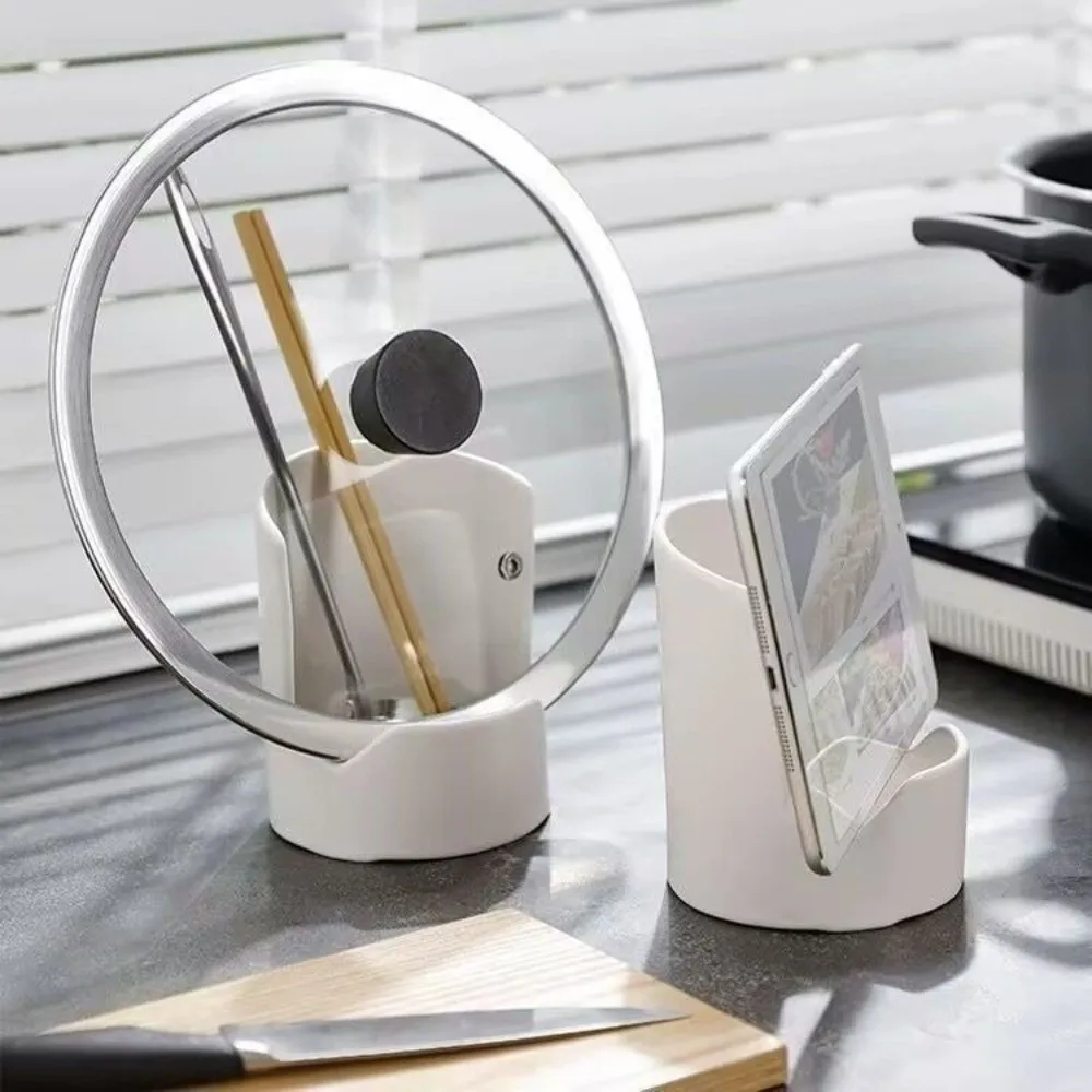 Minimalist Style Non-Slip Pot Lid Holder Integrated Notches Heat Resistant Spoon Rest Stable Base Spatula Holder Dining Table