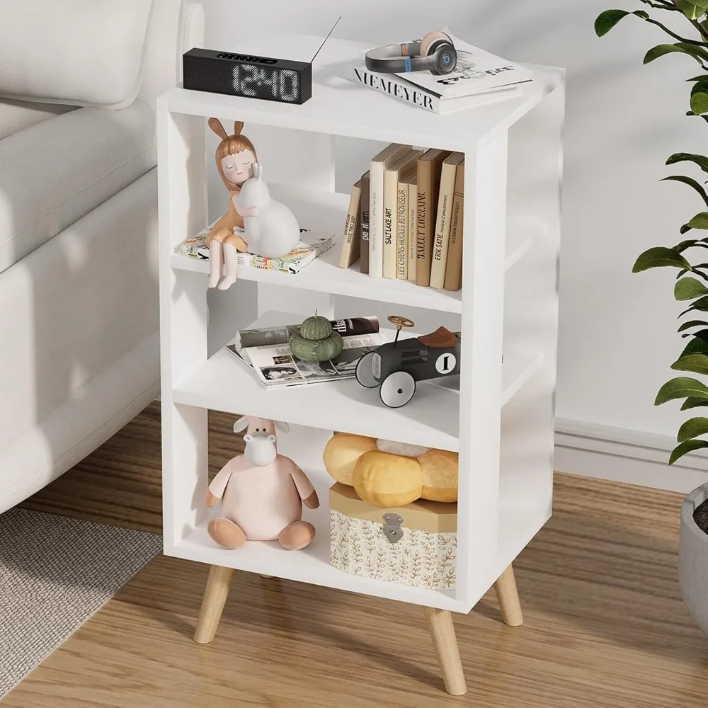 

White Kids Nightstand, Modern End Table with Open Storage, 3-Tier Nursery Bedside Table for Small Space, Living Room, Bedroom