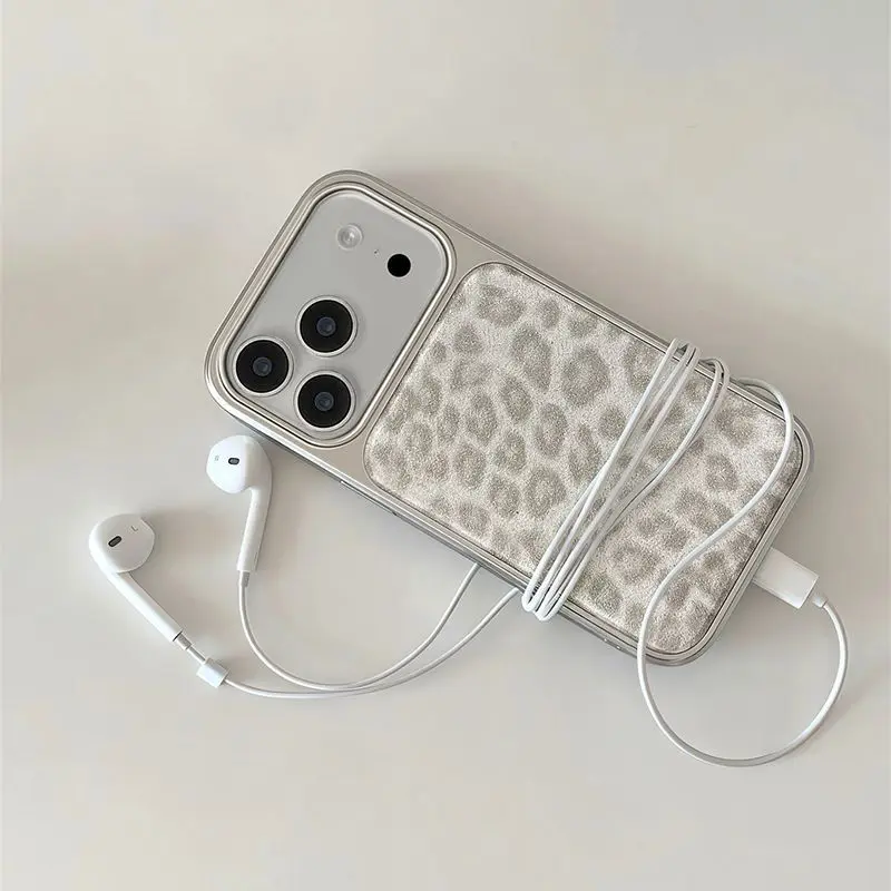 Silver Gray Leopard Print Minimalist Premium Drip Glue Phone Cases for Samsung Galaxy 26 25 24 23 PLUS ULTRA EDGE FE Y2K Cover