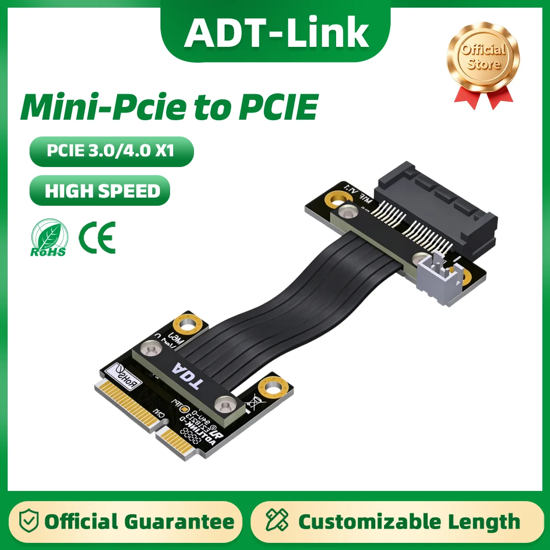 ADT-Link PCIE4.0 x1 Mini-PCIE Wireless Network Card Adapter Motherboard mPCIe Interface Extension Cable for WIFI Cards