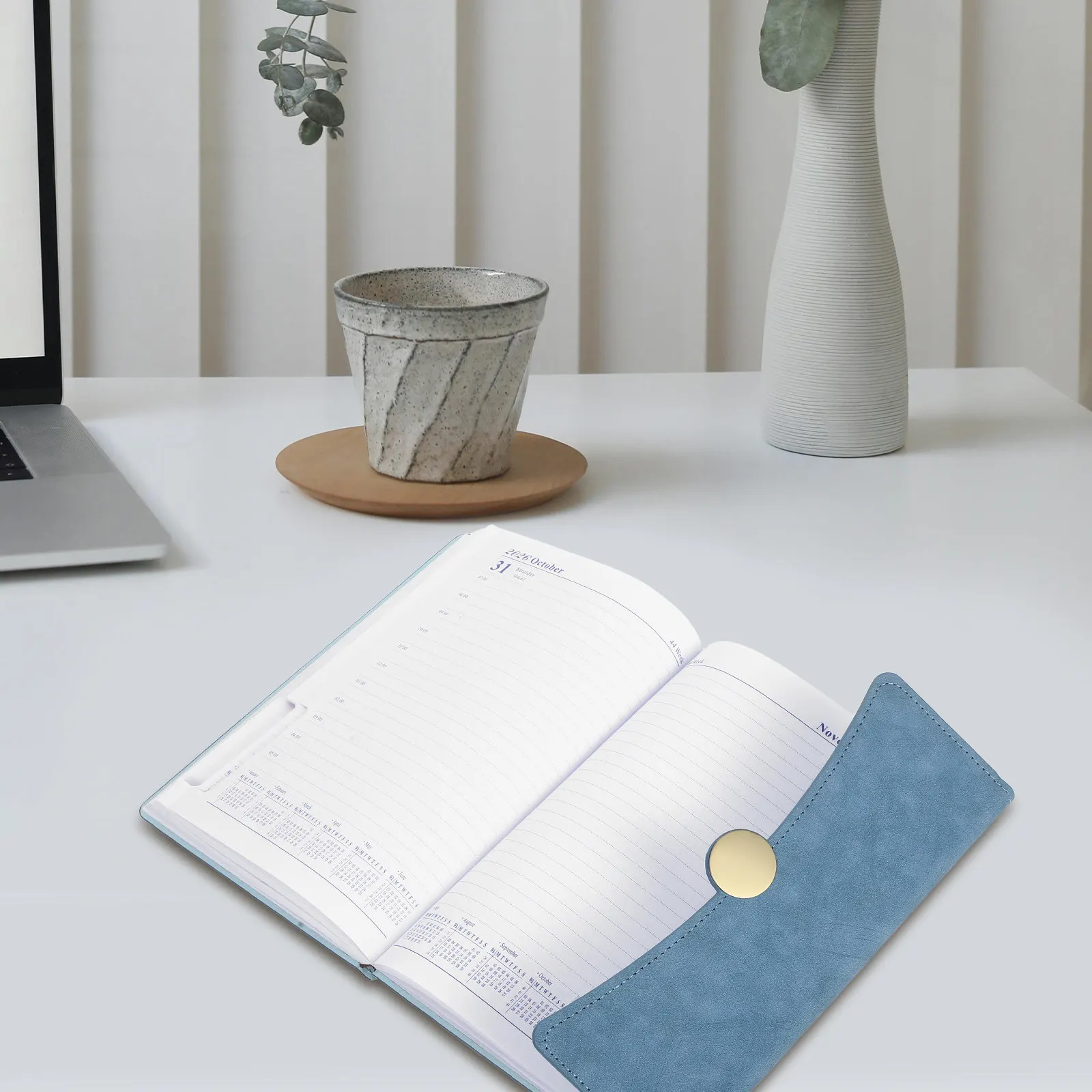 Daily Planner 2026 Notebook Calendar Journal Compact PU Cover Monthly Index Bookmarks Task Planner for Work Study School
