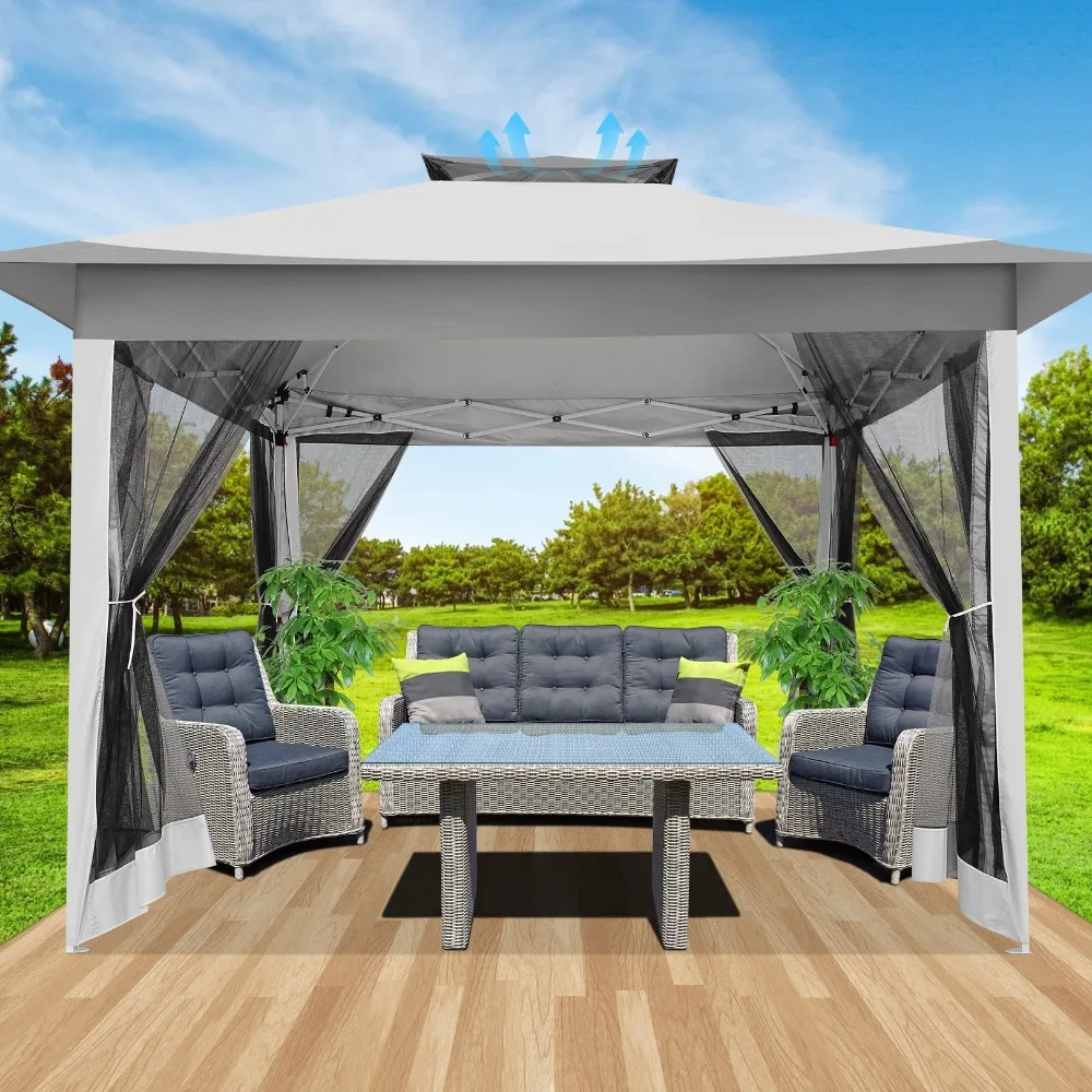 

12x12FT outdoor pop-up pavilion, instant patio canopy tent with mosquito net, shade and rain, 2 level ventilated pavilion canopy