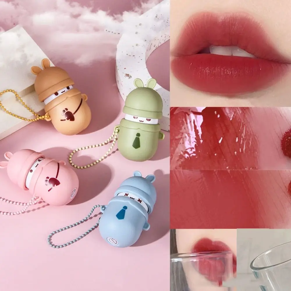 Van Waterig Tot Matte Schattige Lipgloss Hanger, Langdurige Konijnenvorm Lippenstift Antiaanbakbeker Cartoonstijl Met Sleutelhanger