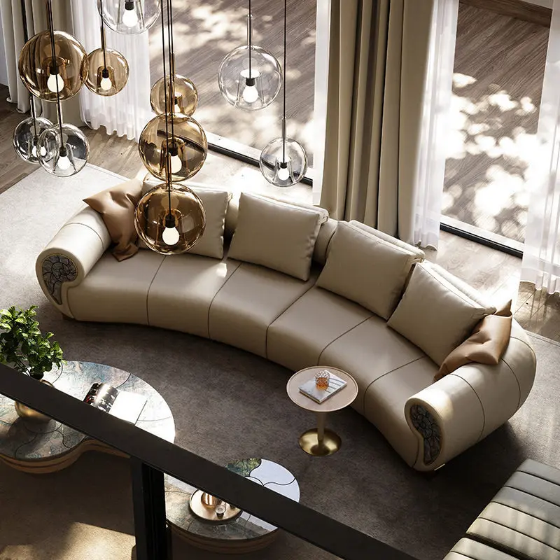 2026 new Italian mansion living room light luxury three-person four-person straight-row sofa