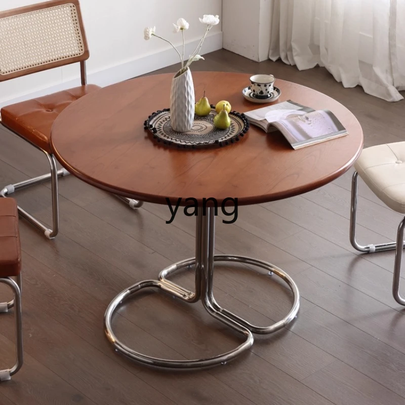

YHM retro solid wood negotiation round table small apartment home medium ancient style