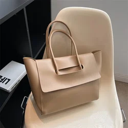 Classic Fashion Style PU Shoulder Bags Solid Large Capacity Simple Versatile Handbags for Women 2024 Commuting Retro Casual Tote